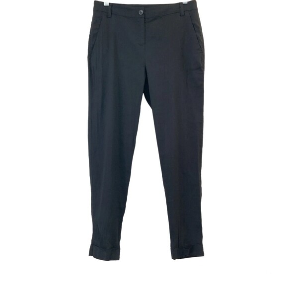 Eileen Fisher Pants PS Black Organic Linen Petite Cuffed Hem - Picture 1 of 12